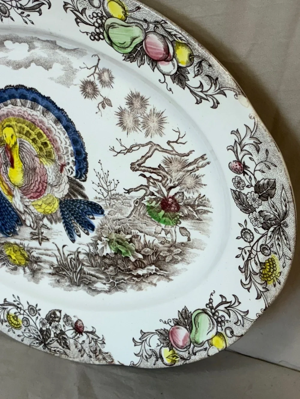 Vintage Turkey Thanksgiving Large Oval Serving Platter